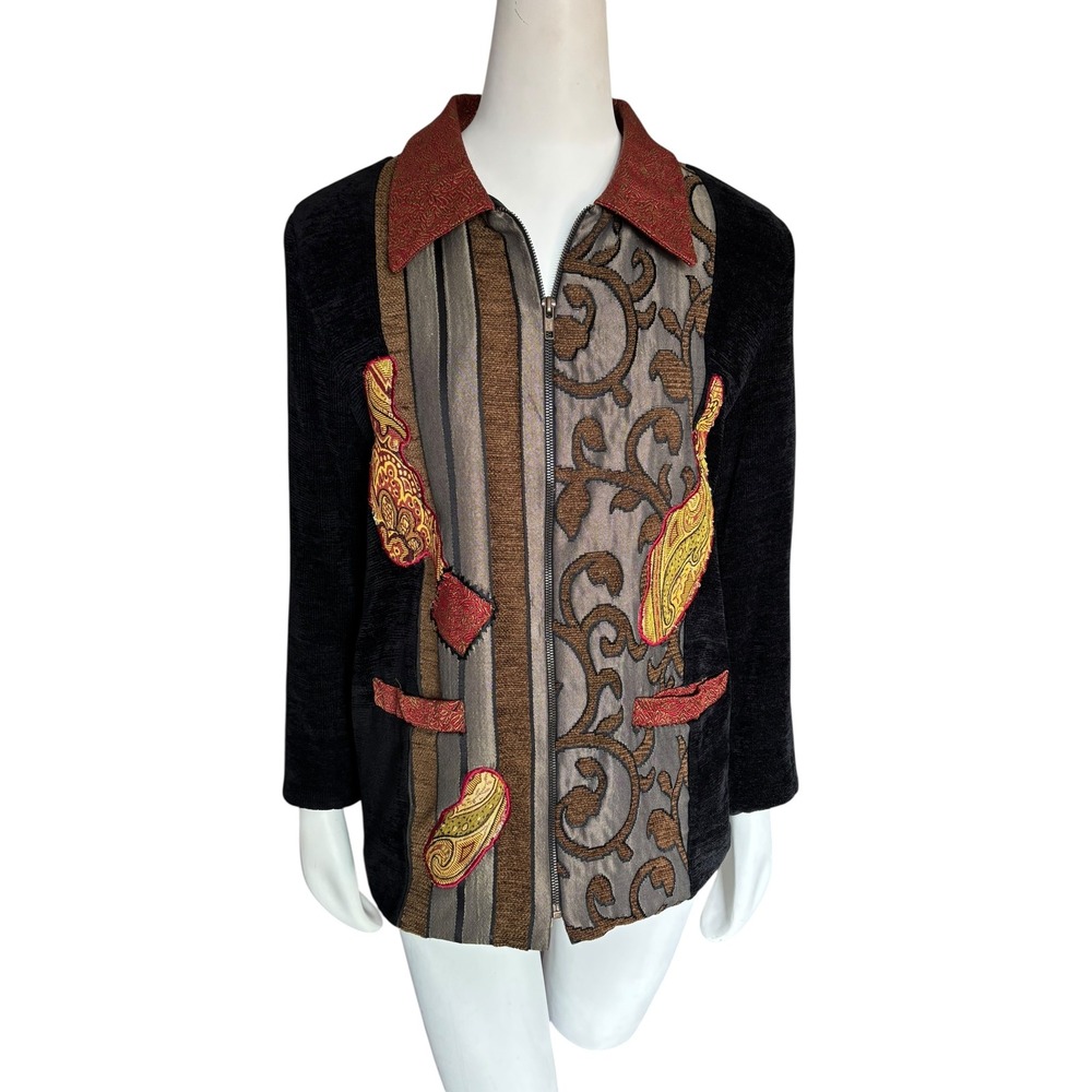 Tapestry Embroidered Jacket Unique Design Statement Coat Art to Wear Size Small
